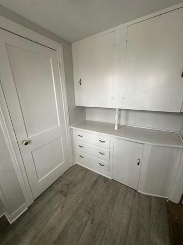 laundry room with dark wood-style floors