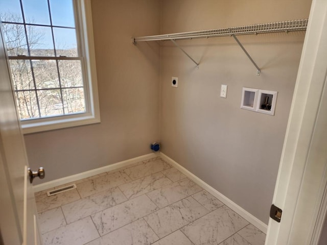 53 Kelly Ln, Lynn, MA 01904 - washroom featuring hookup for an electric dryer, laundry area, visible vents, hookup for a washing machine, and marble finish floor