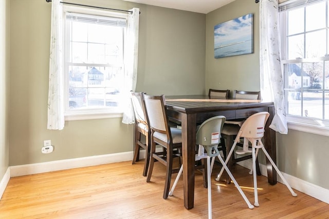 dining room with plenty of natural light, baseboards, and wood finished floors