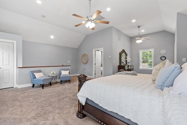 33 N Shore Rd, Westminster, MA 01473 - bedroom featuring vaulted ceiling, carpet floors, a ceiling fan, and recessed lighting