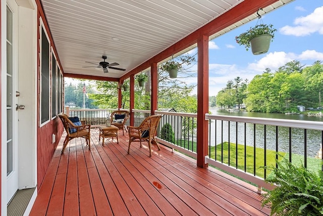 33 N Shore Rd, Westminster, MA 01473 - wooden terrace with a water view and ceiling fan