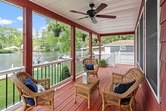 33 N Shore Rd, Westminster, MA 01473 - wooden terrace featuring a water view, ceiling fan, and a yard