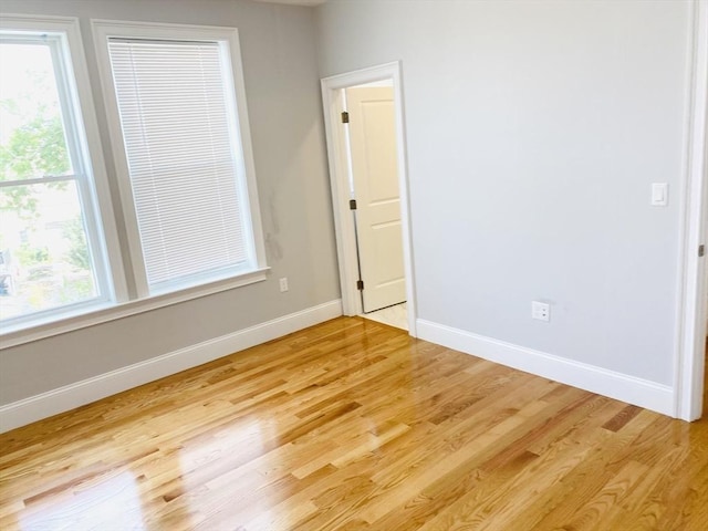 spare room featuring light wood-type flooring and plenty of natural light