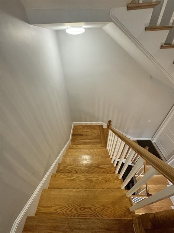 stairs with wood-type flooring