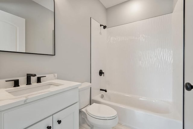 full bathroom featuring shower / tub combination, vanity, and toilet