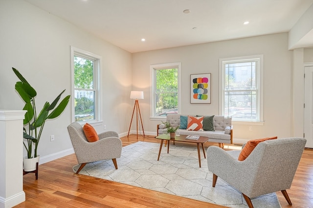 sitting room with light hardwood / wood-style floors