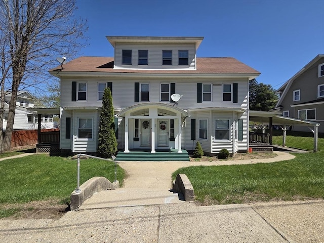 5-7 Maple Ter, Palmer, MA 01080 - traditional style home with a front lawn, fence, and covered porch