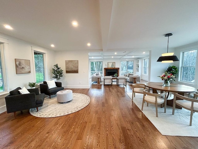 living room with dark wood-type flooring