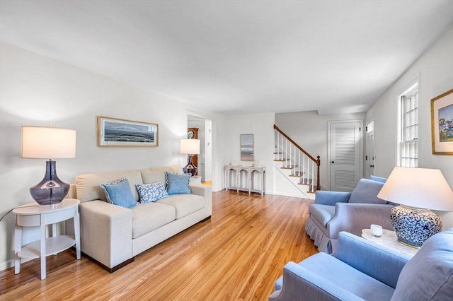169 Mountainview Rd, East Longmeadow, MA 01028 - living room featuring stairs and light wood finished floors