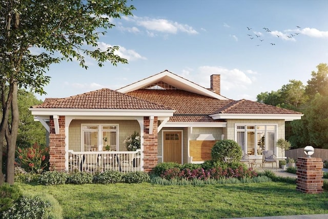 view of front of house featuring a porch and a front yard