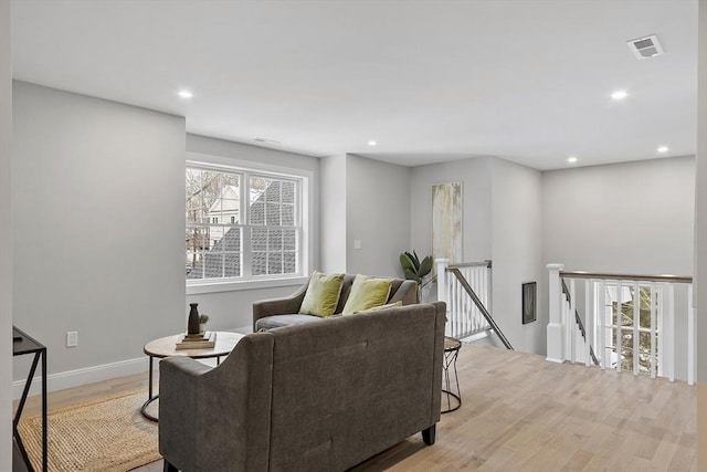 living room featuring light wood-type flooring