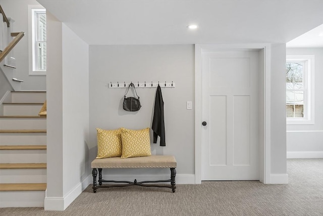 mudroom with carpet floors