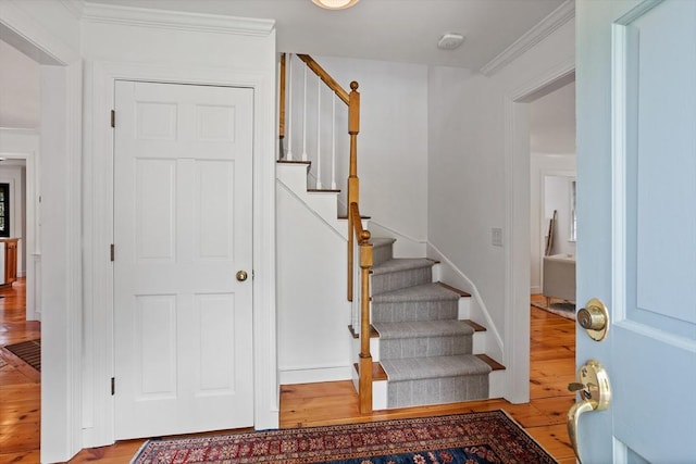 6 Shannon Cir, Westford, MA 01886 - stairway with hardwood / wood-style flooring and ornamental molding