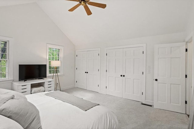 6 Shannon Cir, Westford, MA 01886 - bedroom featuring light carpet, multiple closets, multiple windows, lofted ceiling, and baseboards