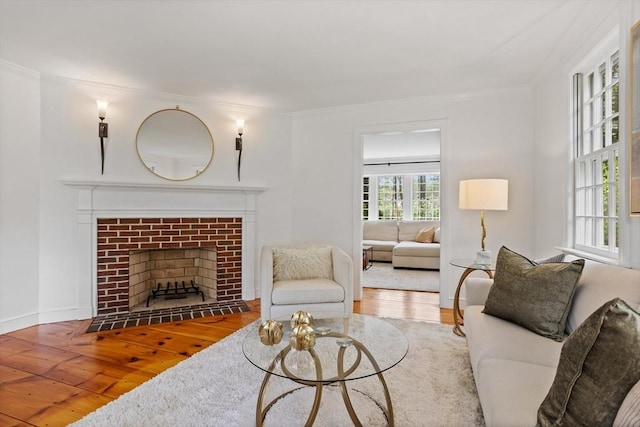 6 Shannon Cir, Westford, MA 01886 - living area with hardwood / wood-style floors, crown molding, a fireplace, and baseboards