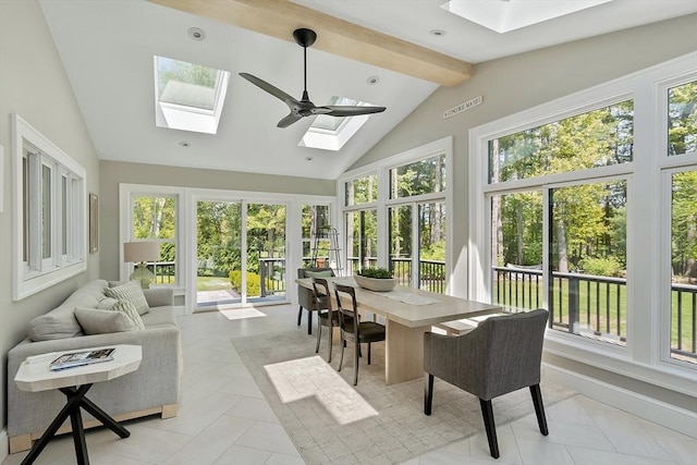 31 Alford Cir, Concord, MA 01742 - sunroom featuring a skylight, beamed ceiling, and high vaulted ceiling