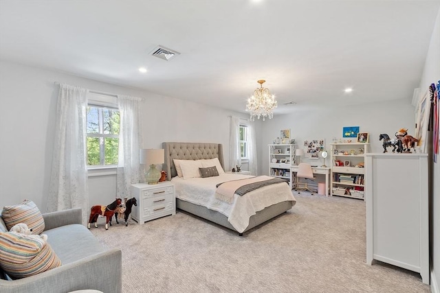 31 Alford Cir, Concord, MA 01742 - bedroom featuring an office area, light carpet, a chandelier, and recessed lighting