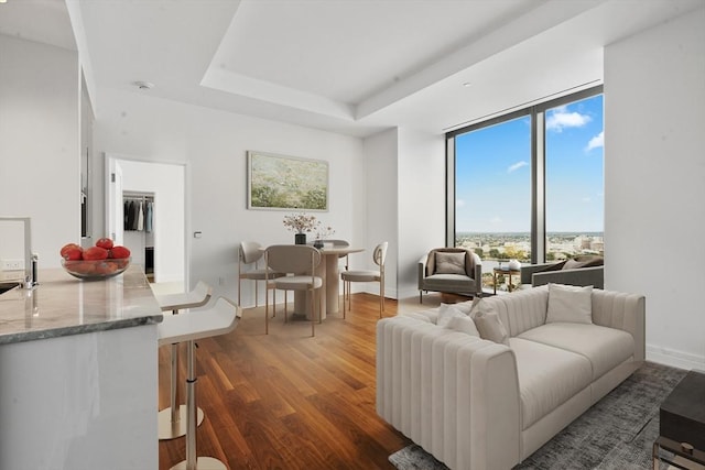 1 Dalton St Unit 3302, Boston, MA 02199 - living room with wood finished floors, a raised ceiling, and baseboards