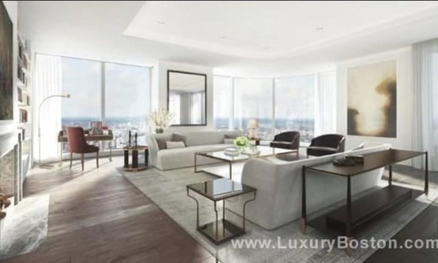 1 Dalton St Unit 3302, Boston, MA 02199 - living area with wood finished floors and a raised ceiling