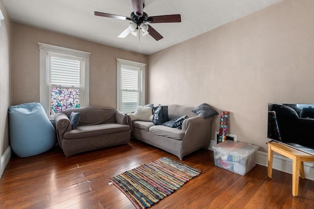 14 Forest Ave, Salem, MA 01970 - living area featuring ceiling fan, hardwood / wood-style flooring, and baseboards
