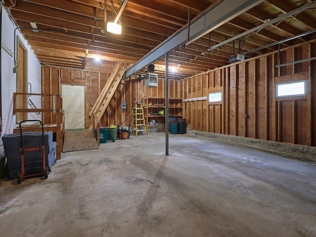 basement with a garage