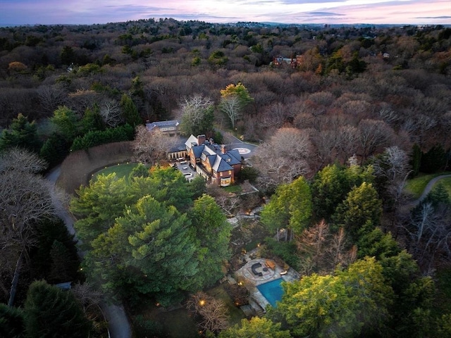 view of aerial view at dusk