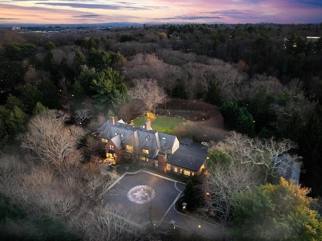 view of aerial view at dusk