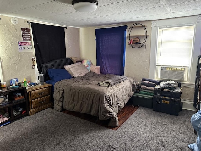 72 Wright St, Stoneham, MA 02180 - carpeted bedroom with a textured wall, cooling unit, and a paneled ceiling
