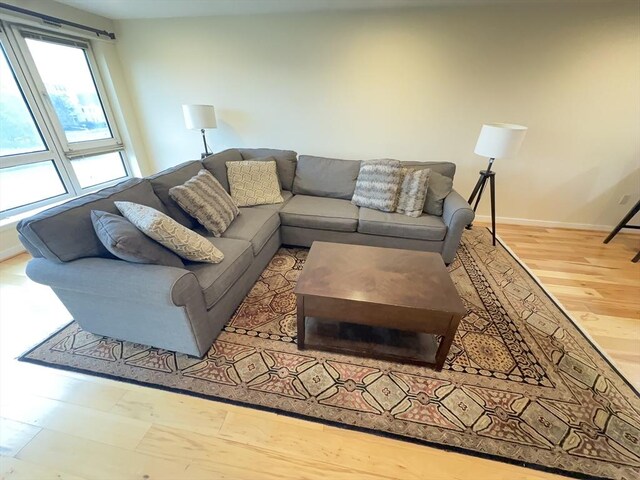 living room featuring baseboards and wood finished floors