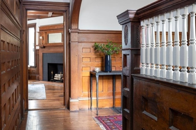 151 Salisbury Rd, Brookline, MA 02445 - interior space with wood finished floors, wainscoting, and a fireplace