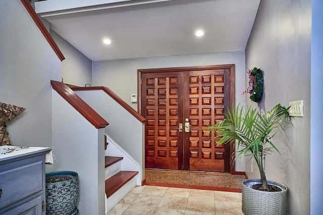 201 Main Rd, Williamsburg, MA 01039 - foyer entrance featuring stairs and recessed lighting