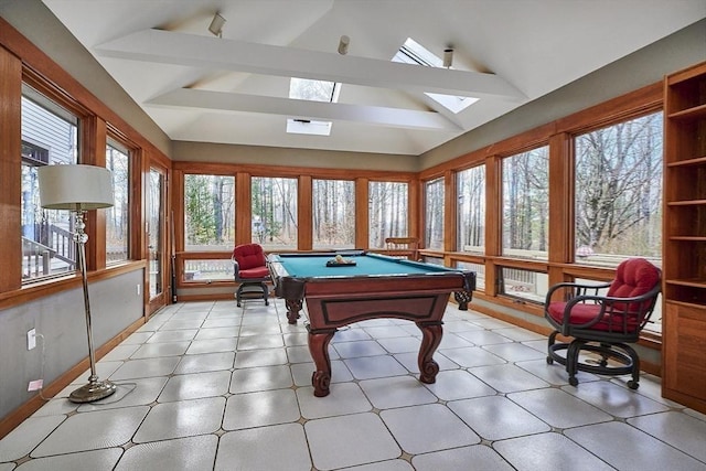 201 Main Rd, Williamsburg, MA 01039 - game room featuring a skylight, lofted ceiling, light floors, and billiards