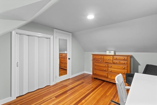 9 Oak St, Wayland, MA 01778 - office featuring light wood-style floors, baseboards, lofted ceiling, and recessed lighting