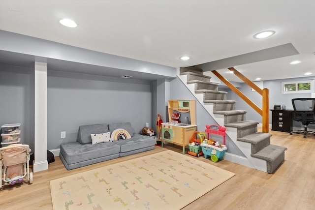9 Oak St, Wayland, MA 01778 - playroom featuring wood finished floors, recessed lighting, and baseboards