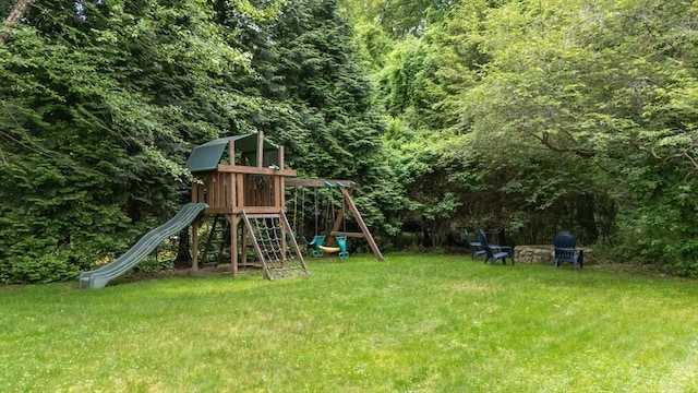 9 Oak St, Wayland, MA 01778 - view of jungle gym with a yard and a view of trees