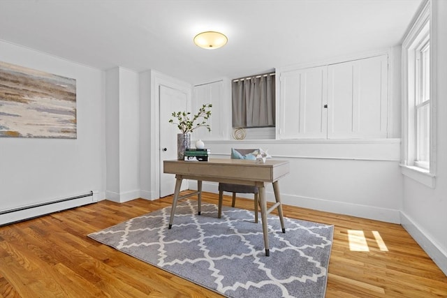 39 School St Unit 39, Brookline, MA 02446 - office area with light wood-type flooring, baseboards, and a baseboard radiator