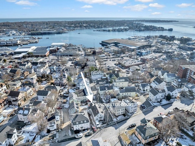 aerial view featuring a water view