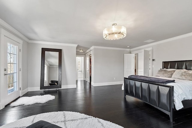 3 Toronto Ave, Gloucester, MA 01930 - bedroom with baseboards, dark wood-style flooring, ornamental molding, and ensuite bathroom