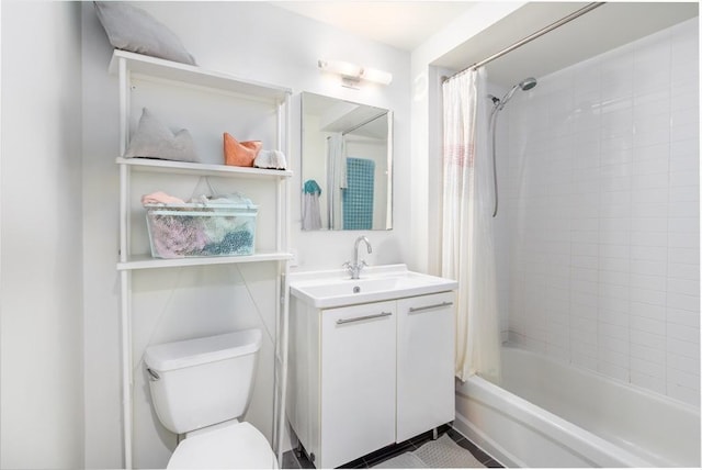 full bath featuring toilet, shower / bath combo, and vanity