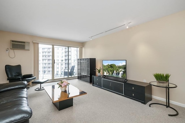 131 Coolidge Ave Unit 422, Watertown, MA 02472 - living room with track lighting, baseboards, carpet, and a wall unit AC