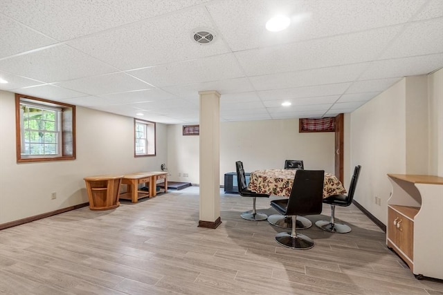 16 Elm St, Leominster, MA 01453 - rec room with light wood-type flooring, baseboards, a paneled ceiling, and recessed lighting