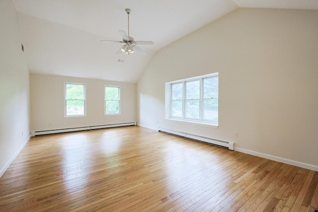 37 Annetta Rd, Ashland, MA 01721 - empty room featuring a baseboard heating unit, light wood finished floors, ceiling fan, lofted ceiling, and baseboards