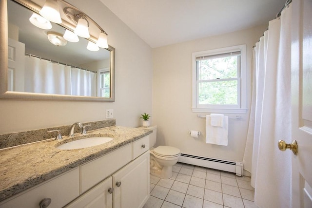 37 Annetta Rd, Ashland, MA 01721 - full bathroom with a baseboard radiator, vanity, tile patterned flooring, and toilet
