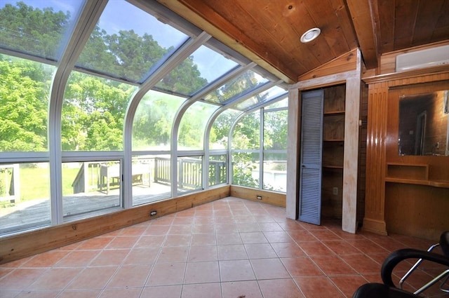 446 Elm St, East Bridgewater, MA 02333 - unfurnished sunroom featuring vaulted ceiling and an AC wall unit