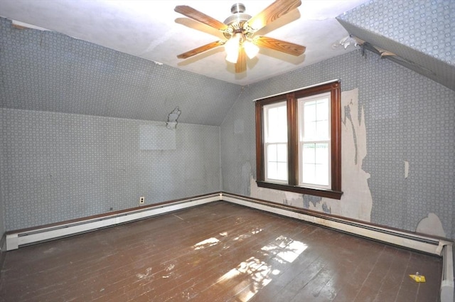 446 Elm St, East Bridgewater, MA 02333 - bonus room with hardwood / wood-style floors, lofted ceiling, wallpapered walls, and a ceiling fan