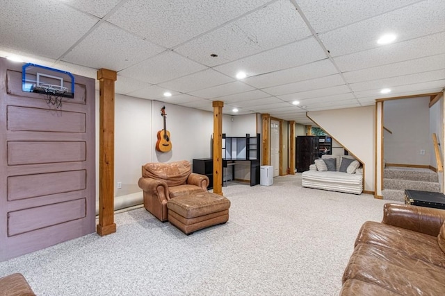 42 Guillotte St, Acushnet, MA 02743 - carpeted living room featuring stairway, recessed lighting, and baseboards