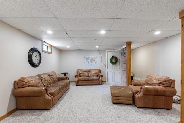 42 Guillotte St, Acushnet, MA 02743 - living area featuring carpet flooring, recessed lighting, baseboards, and a paneled ceiling