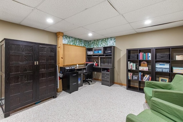 42 Guillotte St, Acushnet, MA 02743 - home office featuring carpet, recessed lighting, a paneled ceiling, and baseboards