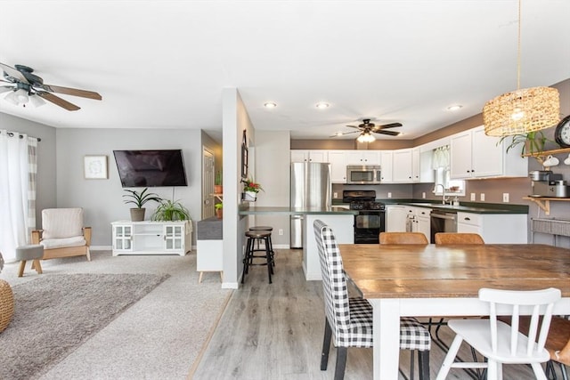42 Guillotte St, Acushnet, MA 02743 - dining space featuring ceiling fan, baseboards, and recessed lighting