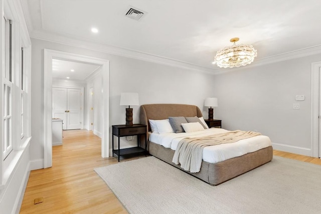 2 Percy Rd, Lexington, MA 02421 - bedroom with light wood-style floors, crown molding, a chandelier, recessed lighting, and baseboards